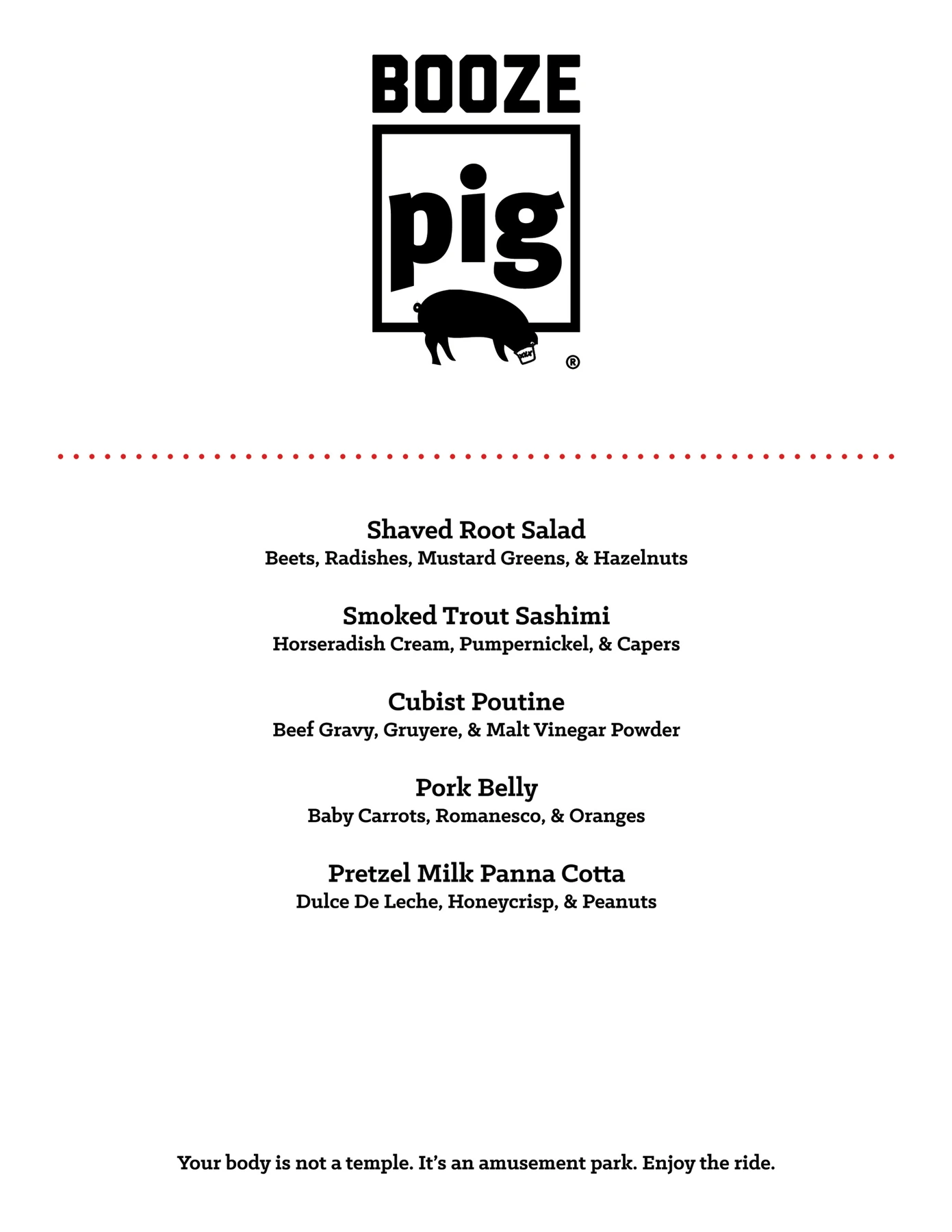 BOOZE pig Eatery — Menu design